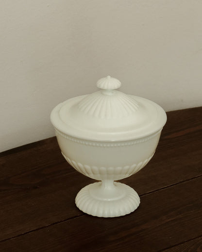 Vintage Milk Glass Covered Compote