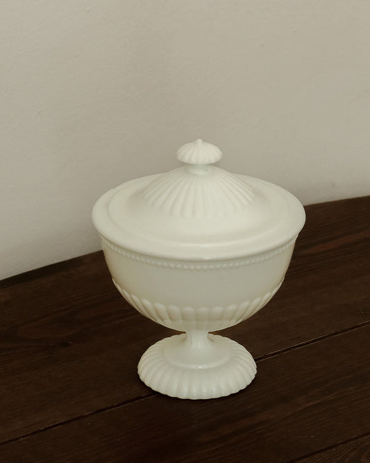 Vintage Milk Glass Covered Compote