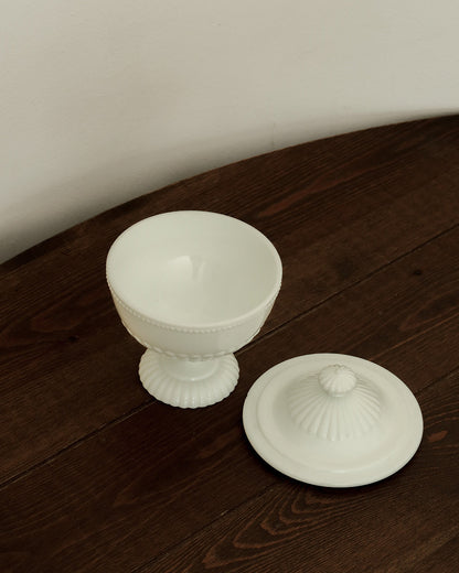 Vintage Milk Glass Covered Compote
